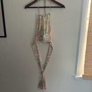 Cropped satin top tie back